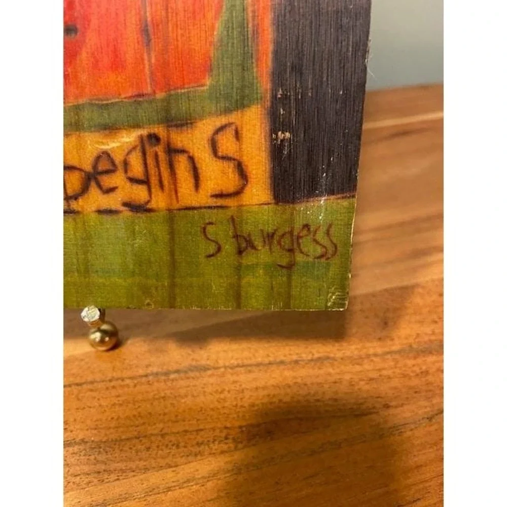 S Burgess Hand Painted Wood Wall Plaque Home Where the Adventure Begins Folk Art